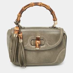 Gucci Grey Leather Medium New Bamboo Top Handle Bag