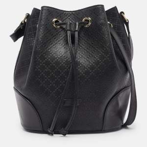 Pre Owned Gucci Black Diamante Leather Hilary Bucket Bag