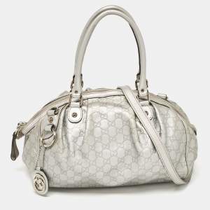 Gucci Silver Guccissima Leather Sukey Satchel