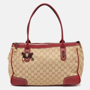 Gucci Beige/Red GG Canvas and Leather Princy Tote