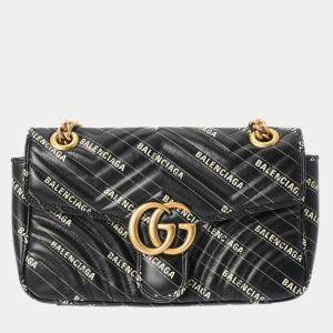 Gucci black leather GG Marmont chain shoulder bag