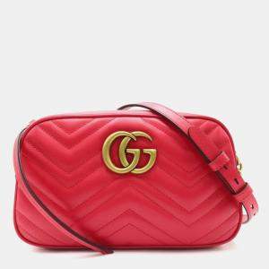 Gucci Red Leather Quilted GG Marmont Small Shoulder Bag