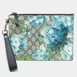 Gucci Blue/Beige GG Supreme Canvas Blooms Zip Pouch