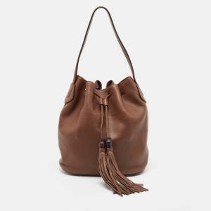 Pre Owned Gucci Dark Brown Leather Lady Tassel Hobo