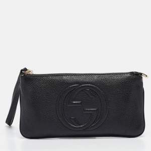 Pre Owned Gucci Black Leather Soho Wristlet Clutch