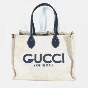 Gucci Beige x Black Dark Navy Tote Bag