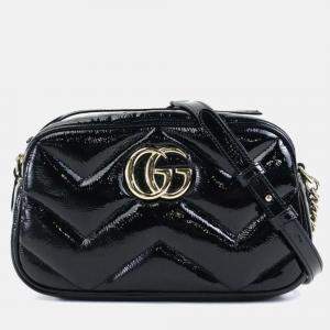Gucci Black Patent Leather GG Marmont Shoulder Bag