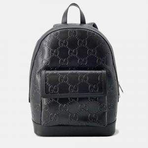 Gucci Black Leather GG Embossed Backpack