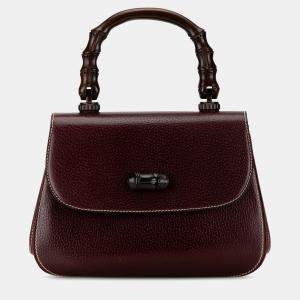 Gucci Burgundy Leather Calfskin Bamboo Handbag Bag