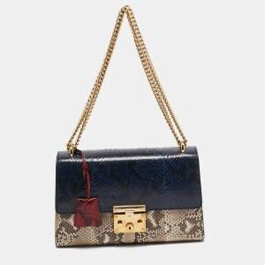 Pre Owned Gucci Tricolor Python Medium Padlock Shoulder Bag