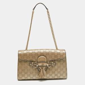 Gucci Gold Guccissima Leather Medium Emily Chain Shoulder Bag