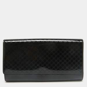 Gucci Black Microguccissima Patent Leather Medium Broadway Clutch