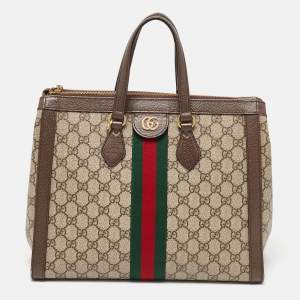 Gucci Beige/Brown GG Supreme Canvas and Leather Medium Ophidia Tote