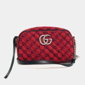 Gucci Red Jacquard GG Marmont Shoulder Bag