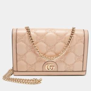 مملوكة مسبقًا Gucci Rose Beige GG Matelasse Leather Wallet On Chain