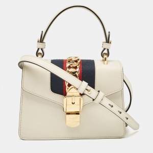 Gucci Off White Leather Mini Sylvie Top Handle Bag