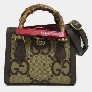 Gucci Jumbo Gg Canvas Leather  Beige Brown Bag