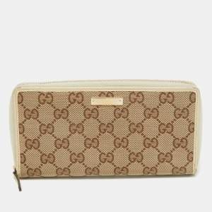 Gucci Beige GG Canvas and Leather Zip Continental Wallet