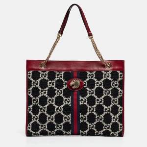 Gucci Red/Black Jumbo GG Tweed Large Rajah Tote