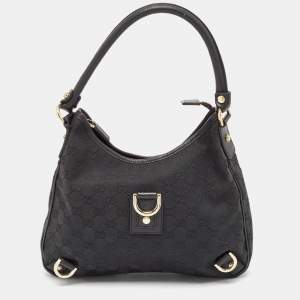 Pre Owned Gucci Black GG Canvas and Leather Abbey D-Ring Hobo