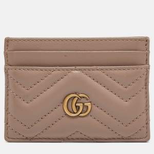 Gucci Beige Matelassé Leather GG Marmont Card Holder