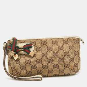 Gucci Beige GG Canvas and Leather Princy Wristlet Clutch