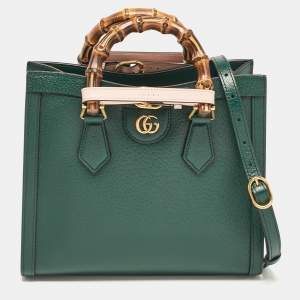 Gucci Green Leather Small Bamboo Diana Tote