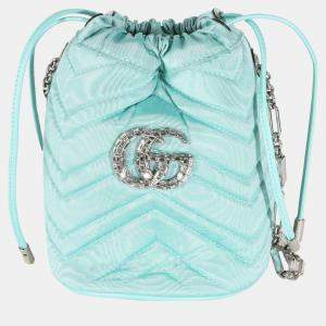 Gucci Blue Fabric Crystal GG Mini Marmont Bucket Bag