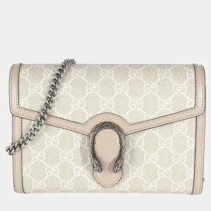 Gucci Beige White GG Supreme Canvas Dionysus Mini Chain Wallet