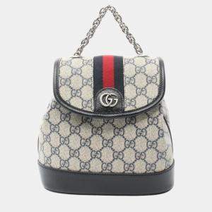 Gucci White Navy Coated Canvas Leather Offdia GG Supreme Backpack