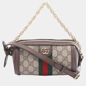 Gucci Beige Brown Multicolor Coated Canvas Leather Ophidia GG Supreme Shoulder Bag