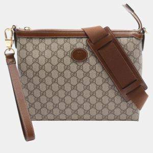 Gucci Beige Brown Coated Canvas Leather Interlocking G GG Supreme Bag