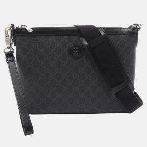Gucci Black Grey Coated Canvas Leather Interlocking G GG Supreme Shoulder Bag