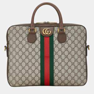 Gucci Beige Brown PVC Leather GG Supreme Sherry Line Ophidia Handbag