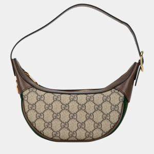 Gucci Beige Brown PVC Leather Half Moon Ophidia Handbag