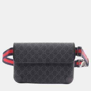 Gucci Black Grey Coated Canvas Leather GG Supreme Belt Bag