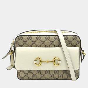 Gucci Beige/White Gold PVC/Leather GG Supreme Shoulder Bag