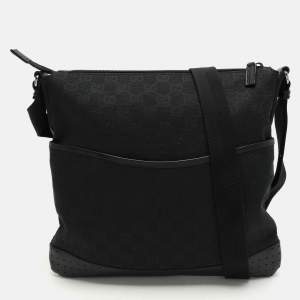 Gucci Black GG Canvas and Leather Messenger Bag