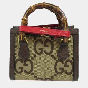 Gucci Mini Canvas Bamboo Jumbo GG Diana Satchel Bag