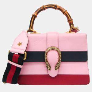 Gucci Navy Pink Red Bamboo Dionysus Leather Handbag