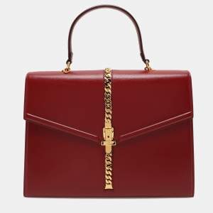 Pre Owned Gucci Red Leather Sylvie 1969 Top Handle Bag