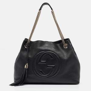 Gucci Black Leather Medium Soho Chain Tote