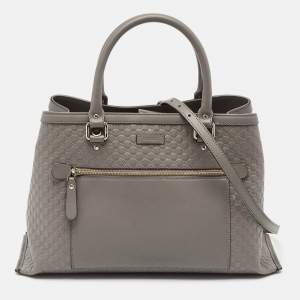 Gucci Grey Microguccissima Leather Front Zip Tote