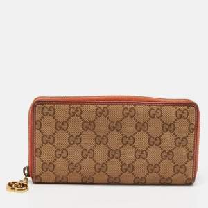 Gucci Beige/Orange GG Canvas and Leather GG Twins Zip Around Wallet