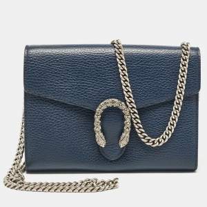 Gucci Dark Blue Leather Mini Dionysus Wallet on Chain 