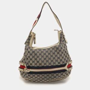 Gucci Blue GG Canvas and Leather Web Hobo