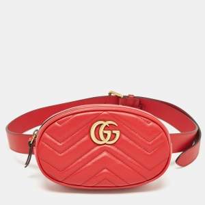 Gucci Red Matelassé Leather Mini GG Marmont Belt Bag