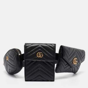 Gucci Black Matelassé Leather GG Marmont 2.0 Multi Belt Bag