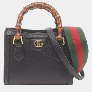 Gucci Black Leather Diana Bamboo Tote Bag