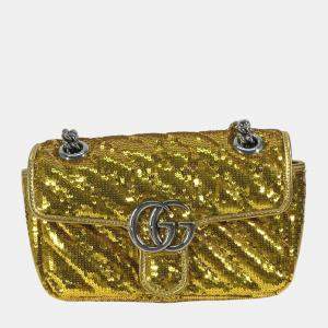 Gucci Yellow Gold GG Marmont Crossbody Double Chain Shoulder Bag